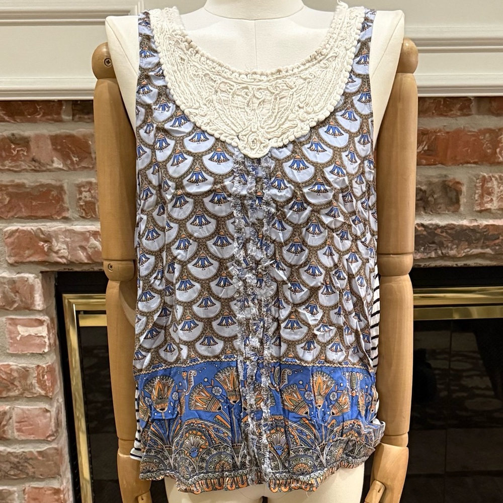TINY by Anthropologie Bohemian Sleeveless Top with Embroidered Collar / M / EUC